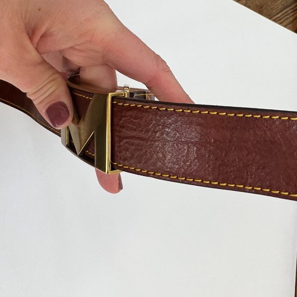 ✨3 for $15✨ M Monogram Brown Leather Belt with Gold Metal M Clasp - Picture 6 of 14